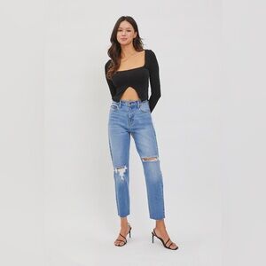 A2jeans Straight Leg Mid Rise Distressed Jeans With Raw Hem Size 11